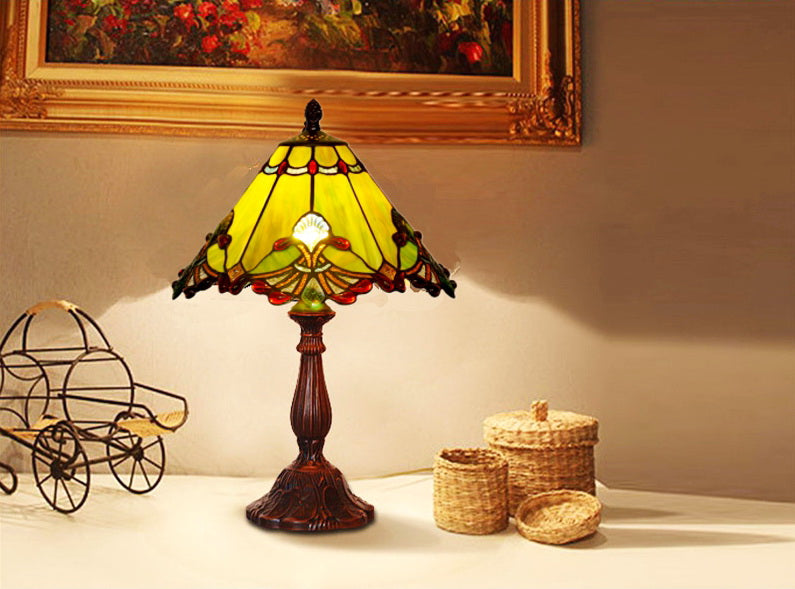 12" Green Jewel Carousel Tiffany Bedside Lamp