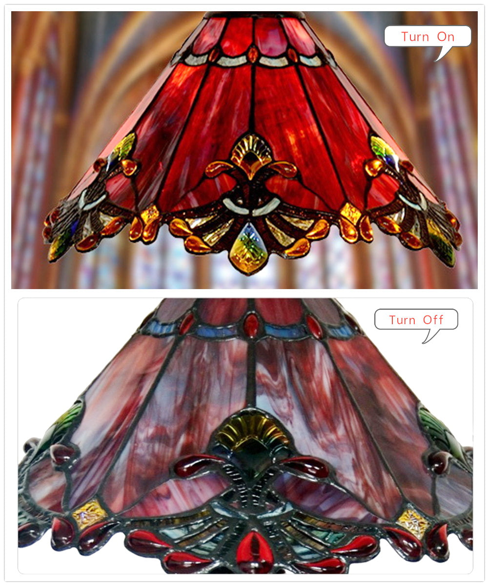 12" Red Jewel Carousel Tiffany Bedside Lamp