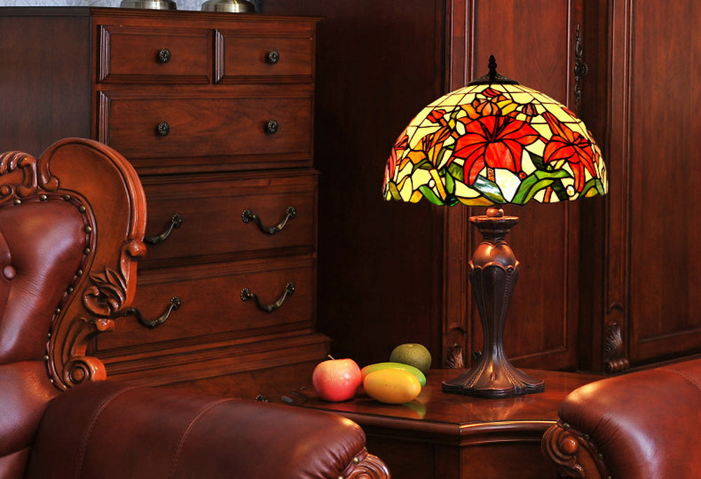 Large 16" Blooming lily Style Tiffany Table Lamp