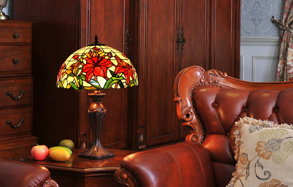 Large 16" Blooming lily Style Tiffany Table Lamp