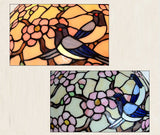 Large 16"  Magpies Bird  cherry blossom Stained Glass Tiffany Table Lamp