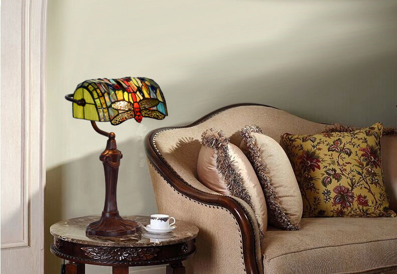 Blue Dragonfly Style Tiffany Banker Lamp