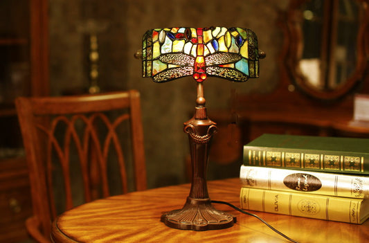 Blue Dragonfly Style Tiffany Banker Lamp