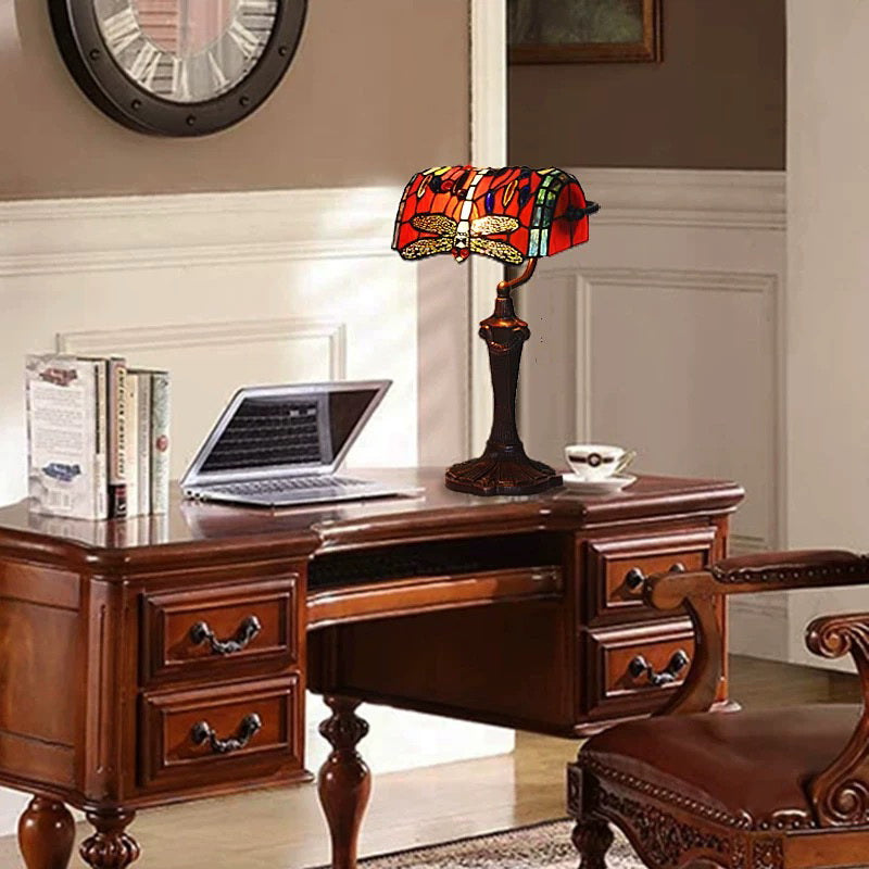 Red Dragonfly Style Tiffany Banker Lamp