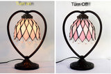Pink Tiffany Style Stained Glass Table Lamp with Heart-shaped Metal Base