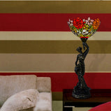 Art Deco Statue Of Liberty Torch Tiffany Stained Glass Red Rose  Accent Table Lamp