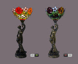 Art Deco Statue Of Liberty Torch Tiffany Stained Glass Red Rose  Accent Table Lamp