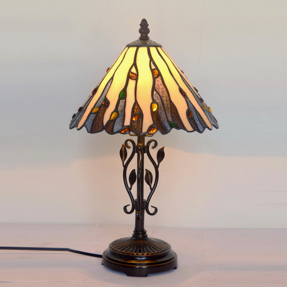 10" Curved line design Stained Glass Tiffany Table Lamp with Decor Base
