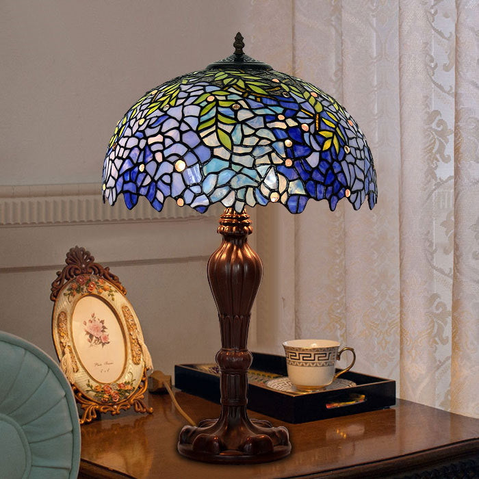 Large 16" Blue Wisteria Leadlight Stained Glass Tiffany Table Lamp