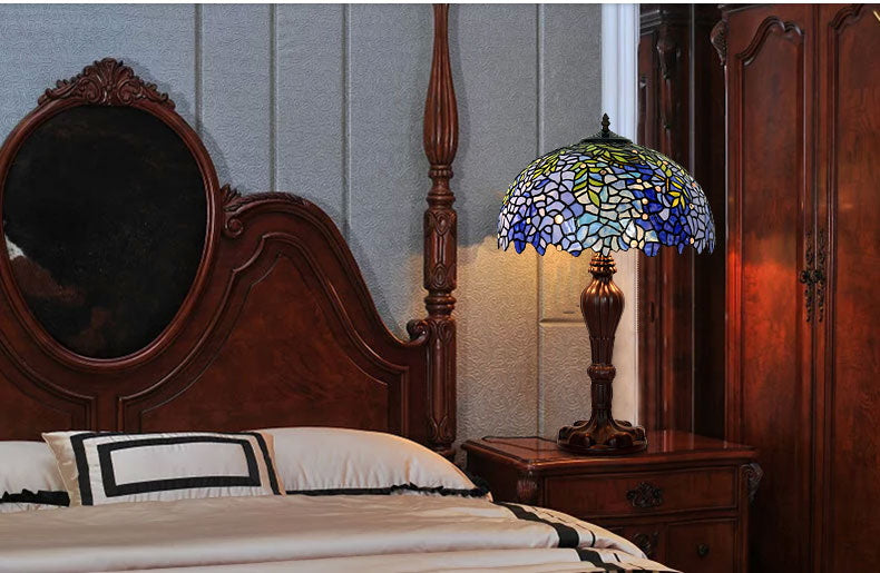 Large 16" Blue Wisteria Leadlight Stained Glass Tiffany Table Lamp