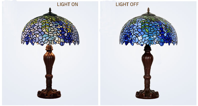 Large 16" Blue Wisteria Leadlight Stained Glass Tiffany Table Lamp