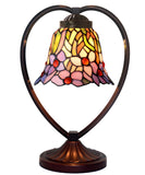 Iris Flower Tiffany Style Stained Glass Table Lamp with Heart-shaped Metal Base