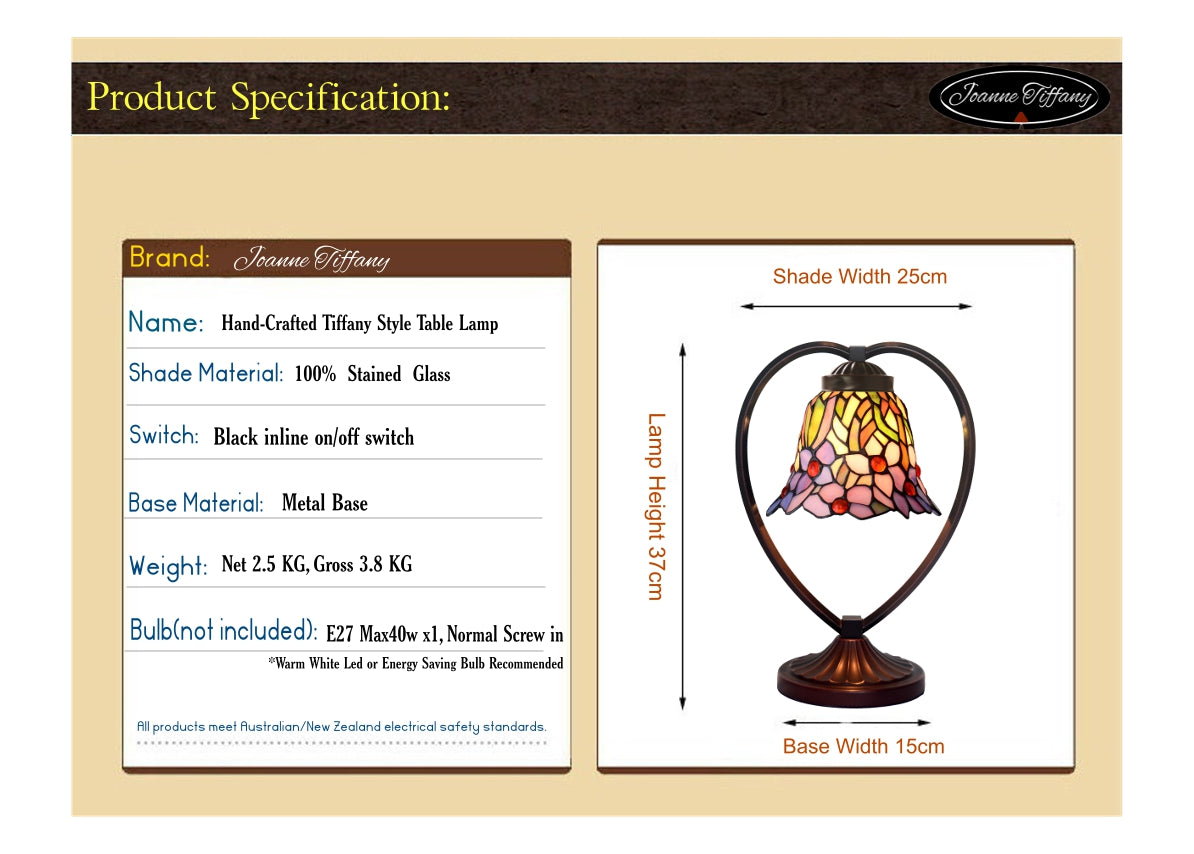 Iris Flower Tiffany Style Stained Glass Table Lamp with Heart-shaped Metal Base