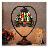 Dragonfly Tiffany Style Stained Glass Table Lamp with Heart-shaped Metal Base