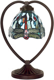 Dragonfly Tiffany Style Stained Glass Table Lamp with Heart-shaped Metal Base