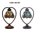 Dragonfly Tiffany Style Stained Glass Table Lamp with Heart-shaped Metal Base