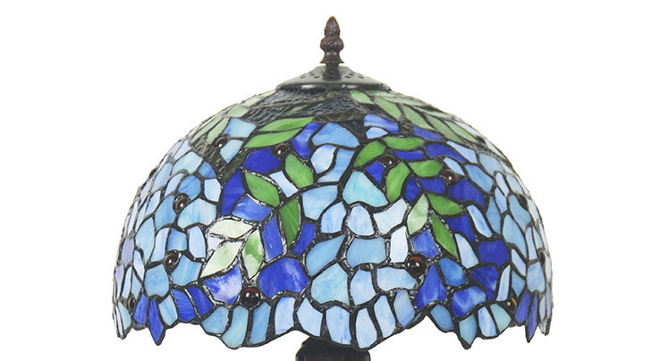 12" Blue Wisteria Style Tiffany Bedside Lamp