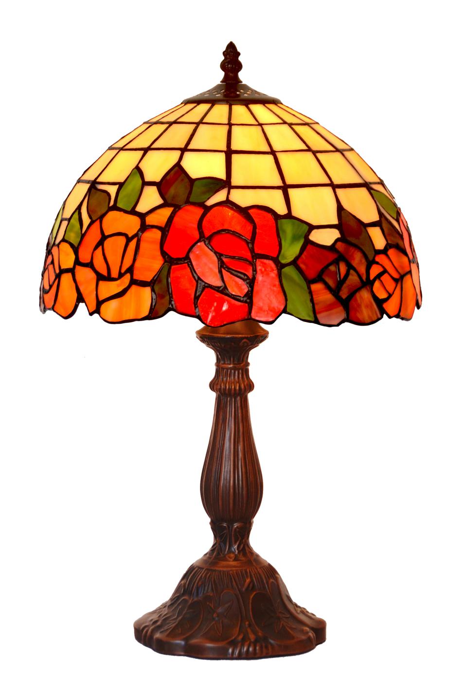 12" Red Rose Style Leadlight Stained Glass Tiffany Bedside Lamp