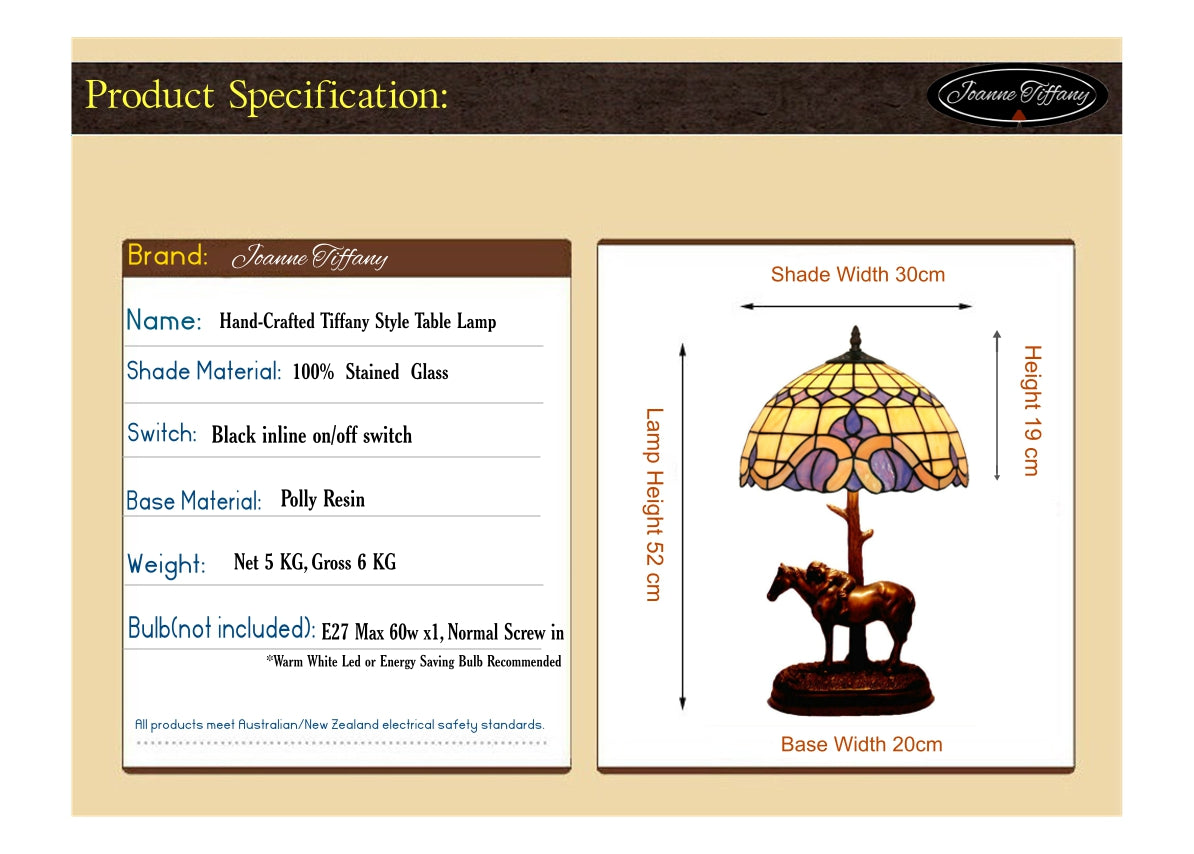 12" Mediterranean Style Tiffany Bedside Lamp with Antique Style Sculpture Base "the Horse Boy"