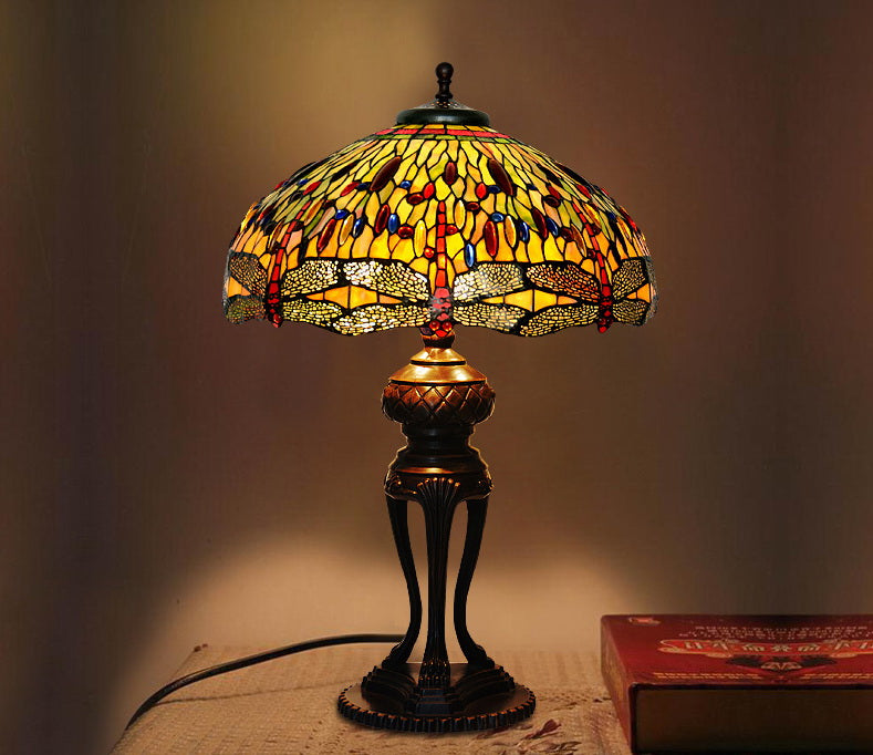 Huge 20" Tiffany Reproduction Traditional Dragonfly Table Lamp