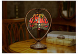 Dragonfly Tiffany Style Stained Glass Table Lamp with Heart-shaped Metal Base