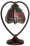 Dragonfly Tiffany Style Stained Glass Table Lamp with Heart-shaped Metal Base