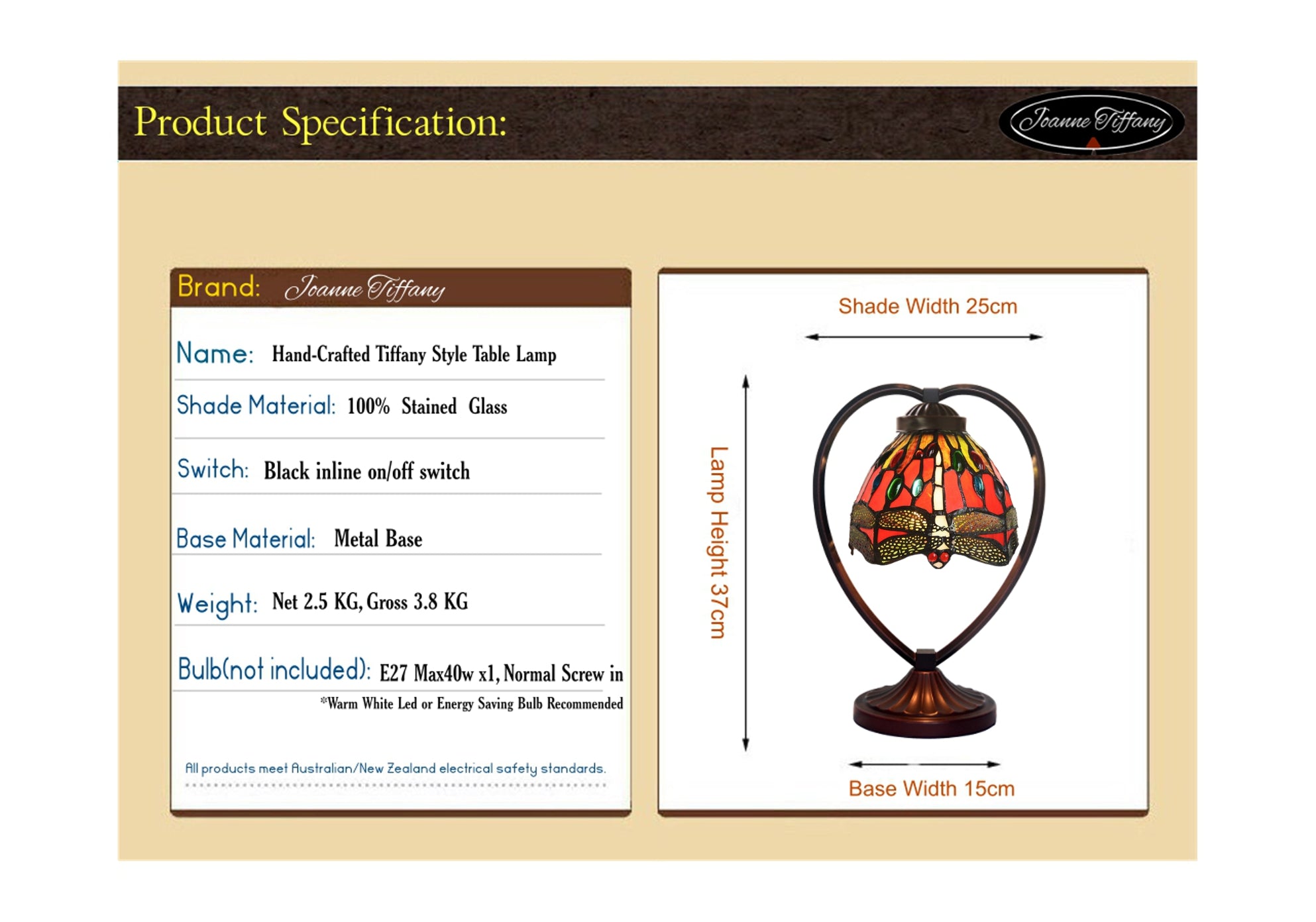 Dragonfly Tiffany Style Stained Glass Table Lamp with Heart-shaped Metal Base