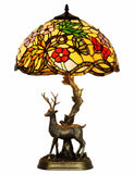 16” Large Tiffany Table lamp Dancing Butterflies on the flowers  with Reindeer Sculpture Base