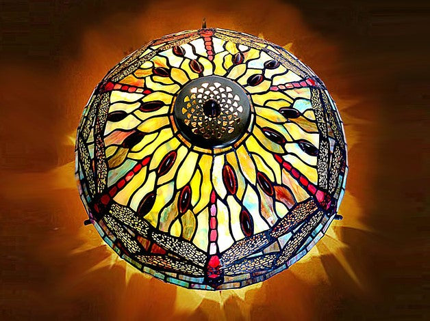 Legend Collection@Large 16" Dragonfly Stained Glass Tiffany Table Lamp