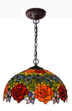 Large 18" Wide  Vintage Style Red Rose Stained Glass Leadlight Tiffany Pendant Light *Limited