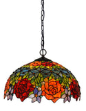 Large 18" Wide  Vintage Style Red Rose Stained Glass Leadlight Tiffany Pendant Light *Limited