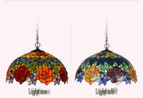 Large 18" Wide  Vintage Style Red Rose Stained Glass Leadlight Tiffany Pendant Light *Limited