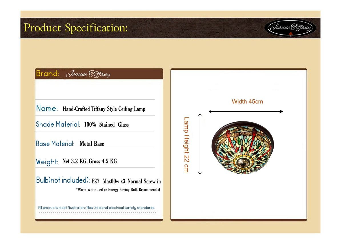 Large 3 lights Dragonfly Tiffany Style  Flush Mount Ceiling Lights