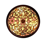 Large 3 lights Wisteria Flower Leaf Tiffany Style  Flush Mount Ceiling Lights