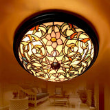 Large 3 lights Wisteria Flower Leaf Tiffany Style  Flush Mount Ceiling Lights
