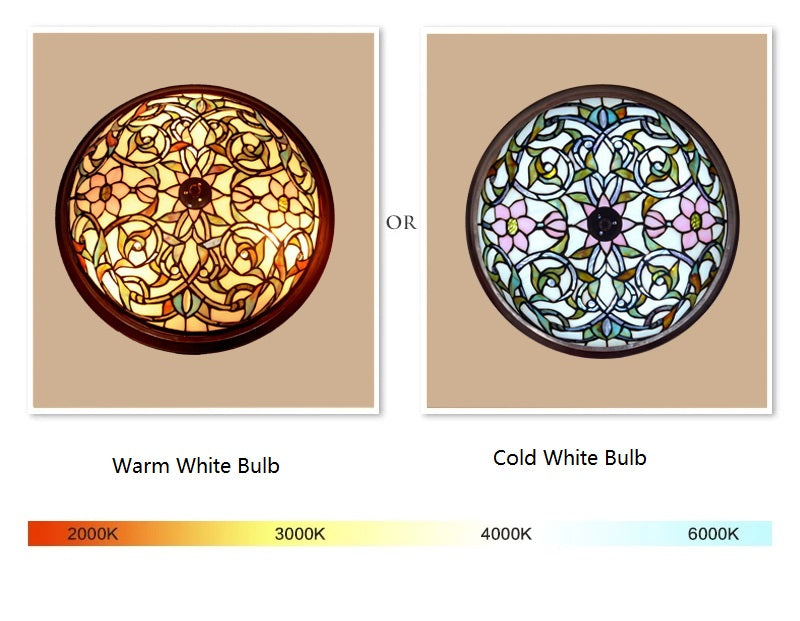 Large 3 lights Wisteria Flower Leaf Tiffany Style  Flush Mount Ceiling Lights