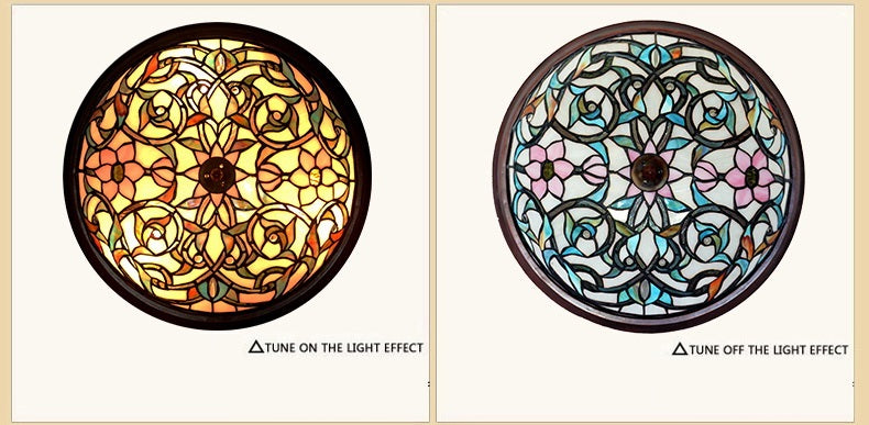 Large 3 lights Wisteria Flower Leaf Tiffany Style  Flush Mount Ceiling Lights