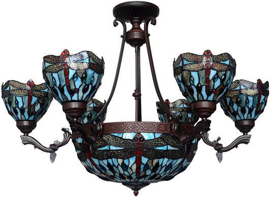 7-Light Blue Dragonfly Style Tiffany  Chandelier Pendant Lights