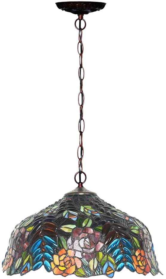 Large 16" Blossoming Flower and Vine Tiffany Hanging Light