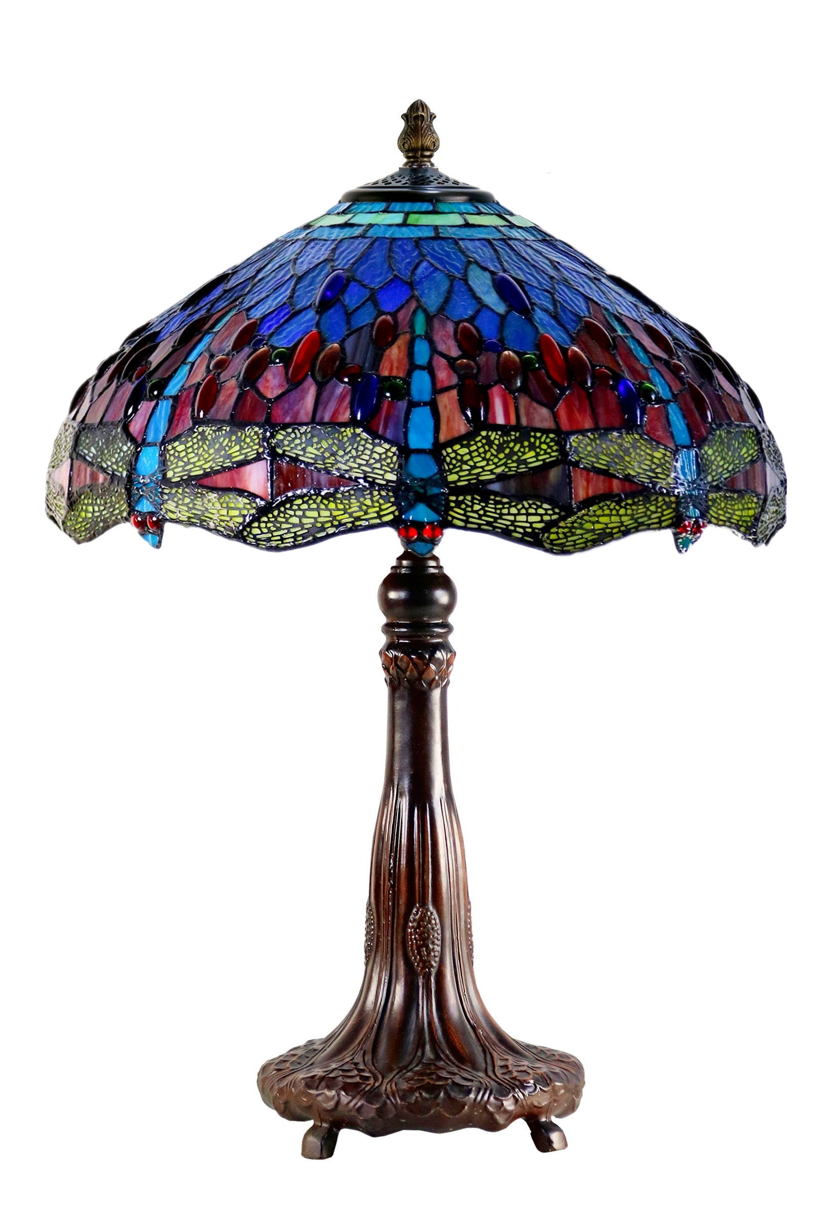 Timeless CollectionHuge @18 inches Blue Red Dragonfly Style Tiffany Table Lamp