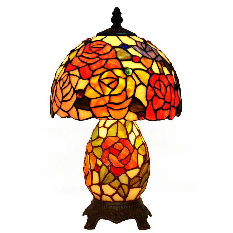 Exquisite 8" Traditional Rose Tiffany Table Lamp with Lighted Base