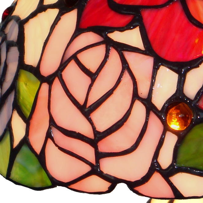 Exquisite 8" Traditional Rose Tiffany Table Lamp with Lighted Base