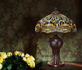 Limited Edition@Huge Tiffany Reproduction Double Lights Traditional Dragonfly Tiffany Table Lamp