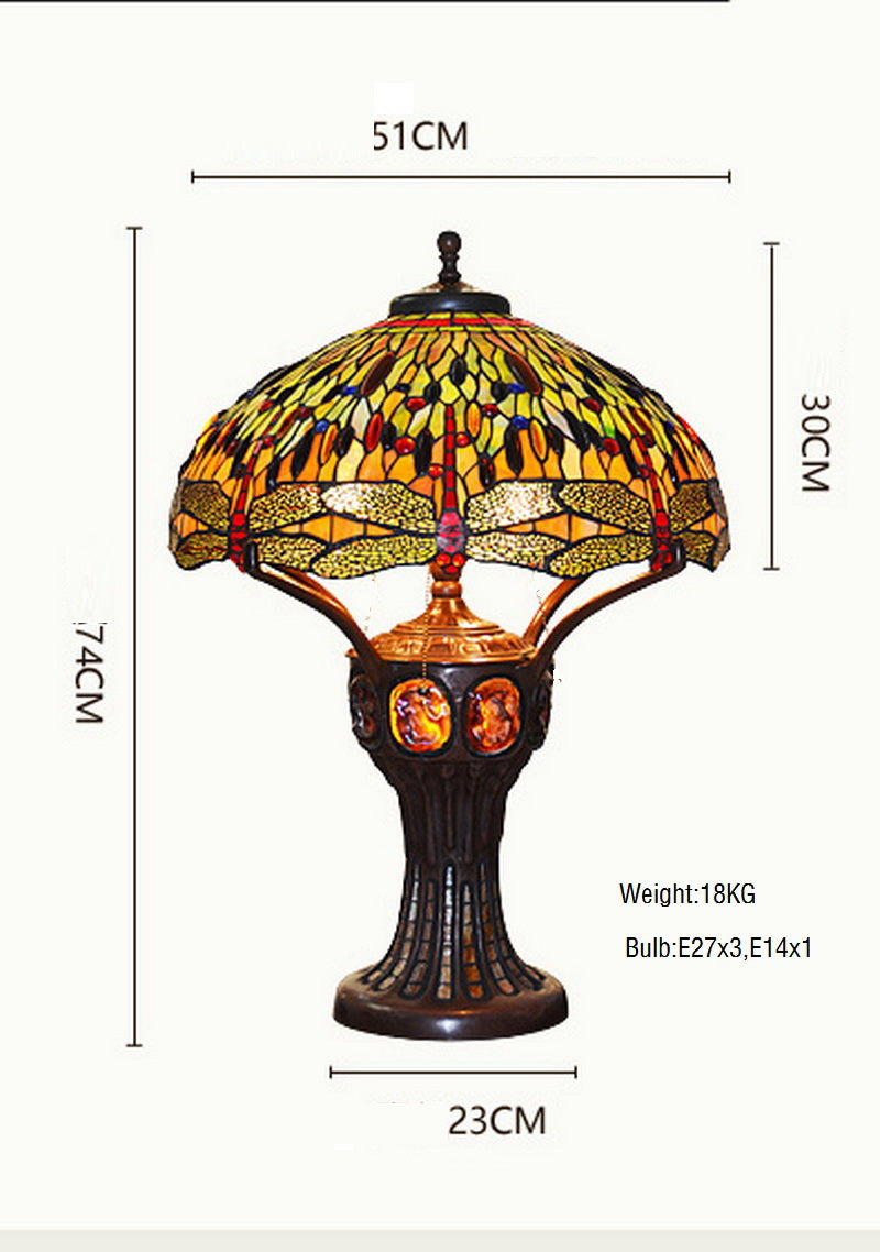 Limited Edition@Huge Tiffany Reproduction Double Lights Traditional Dragonfly Tiffany Table Lamp