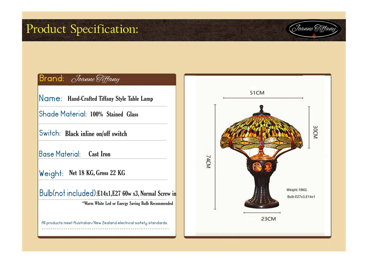 Limited Edition@Huge Tiffany Reproduction Double Lights Traditional Dragonfly Tiffany Table Lamp