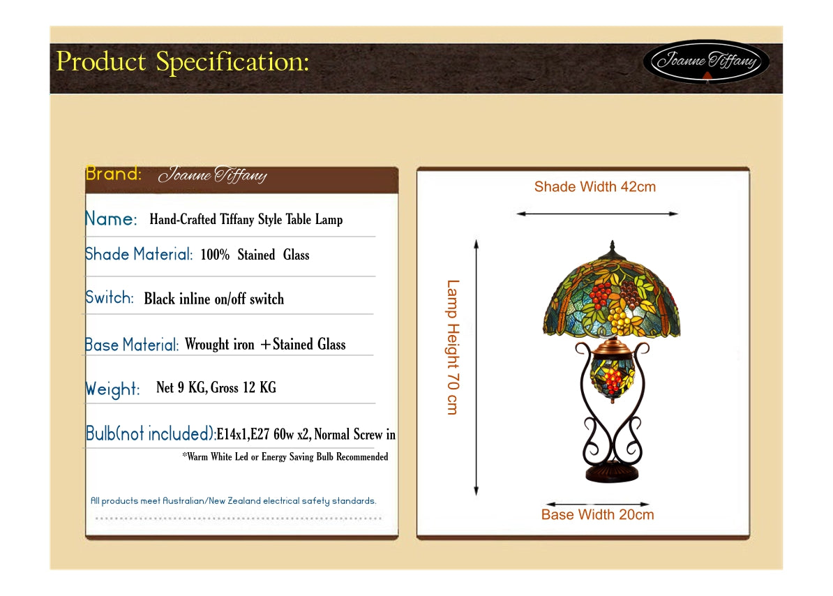 Limited Edition@Huge Tiffany Reproduction Double Lights Traditional Grape Table Lamp