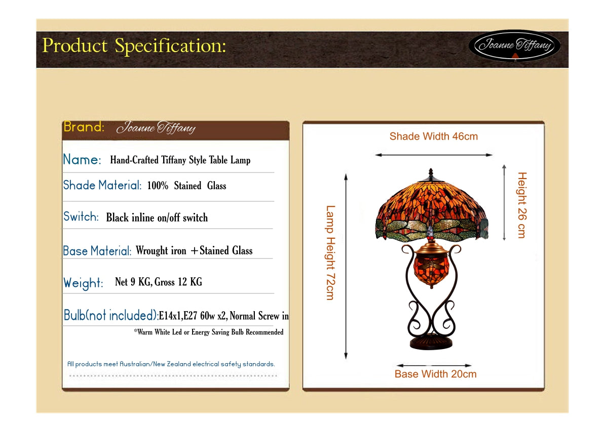 Limited Edition@Huge 18" Tiffany Reproduction Double Lights Traditional Dragonfly Tiffany Table Lamp