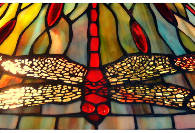 Legend Collection@Reproduction Tiffany Dragonfly lamp with detailed dragonfly mosaic base