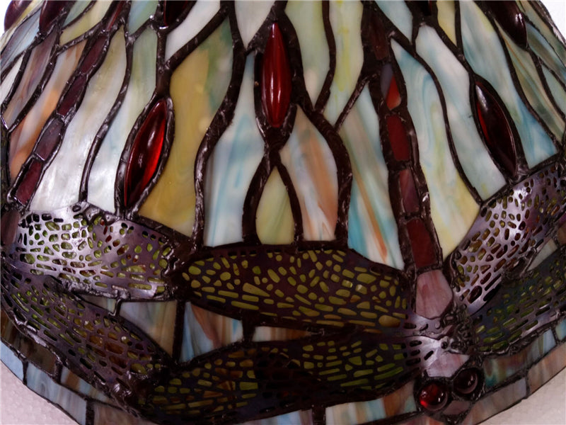 Legend Collection@Reproduction Tiffany Dragonfly lamp with detailed dragonfly mosaic base