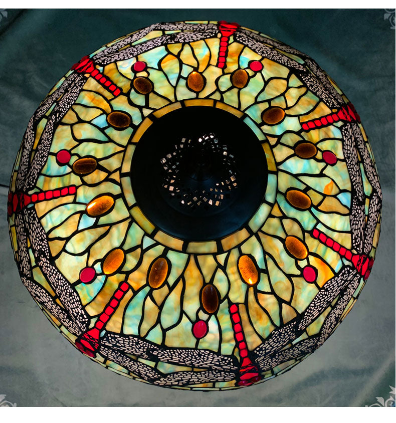 Legend Collection@Reproduction Tiffany Dragonfly lamp with detailed dragonfly mosaic base
